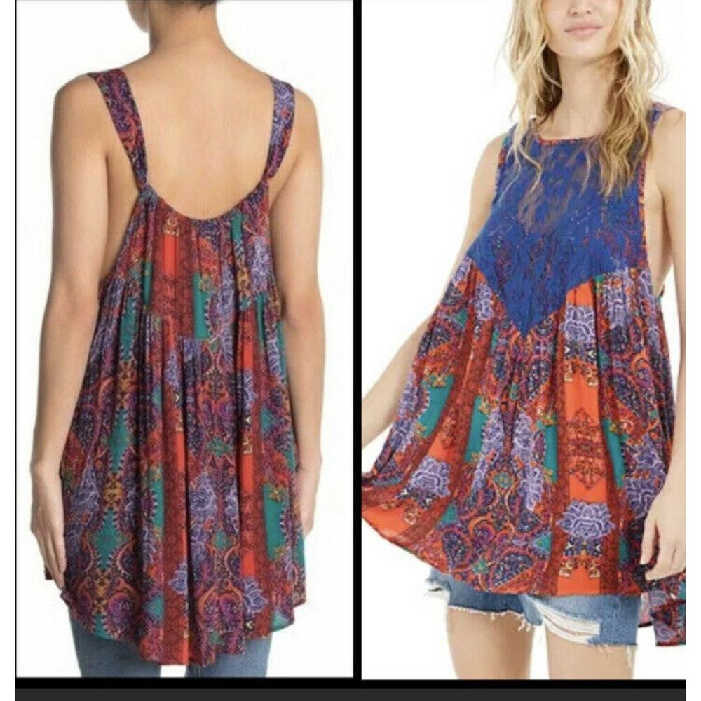 FREE PEOPLE Hot Red Combo Count Me In Trapeze Top